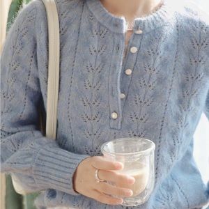 Petite Studio paisley mohair sweater in dusty blue
